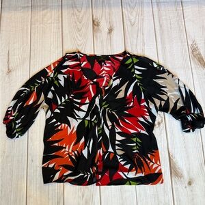 Worthington Red and Black Leaf Print Blouse